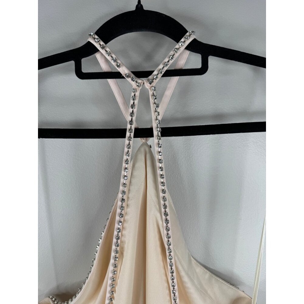 NWT Mac Duggal 26580 Rhinestone Halter Column Gown Porcelain Maxi Dress Size 14 - Picture 6 of 7